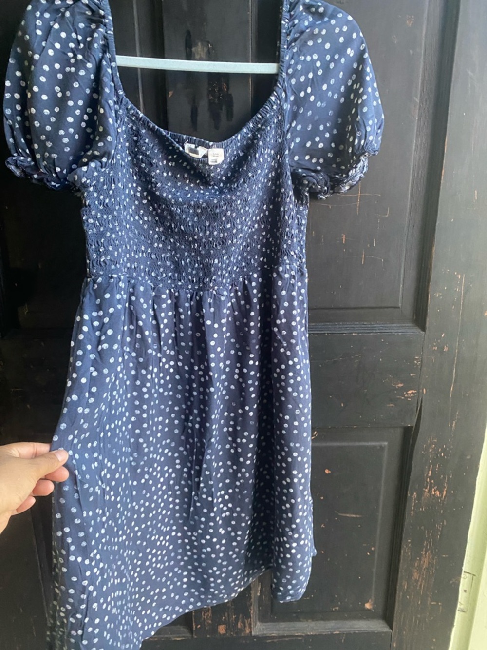 Roxy Navy Blue Polka Dot Puff Sleeve Dress made in India